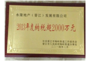 2013年度晋江项目荣誉证书